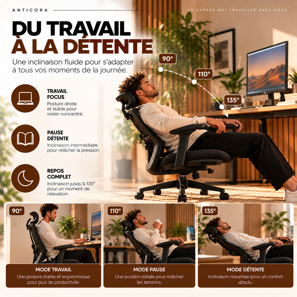 Chaise ergonomique ANTICORA Air, illustration d’utilisation