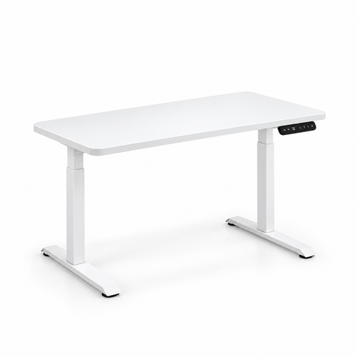 Bureau assis-debout ANTICORA Core avec plateau blanc et piètement blanc
