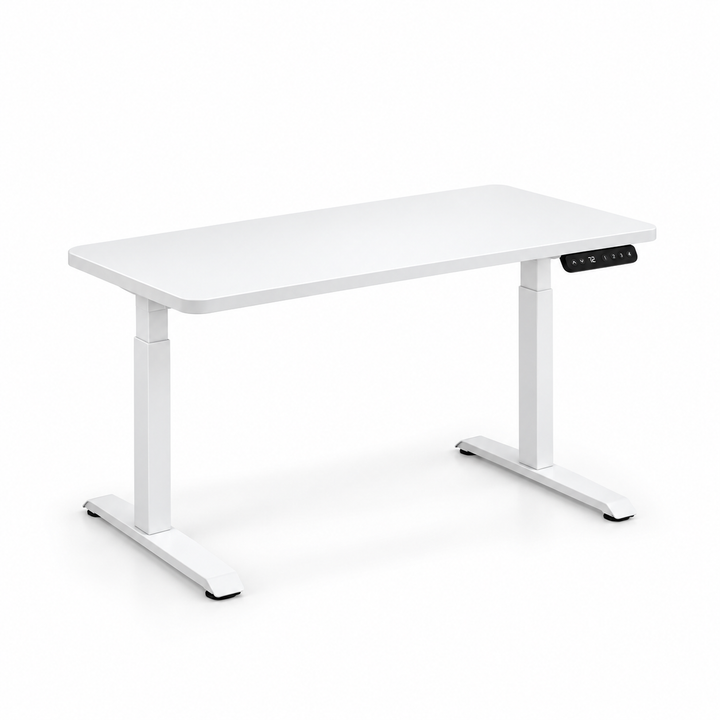 Bureau assis-debout ANTICORA Core avec plateau blanc et piètement blanc