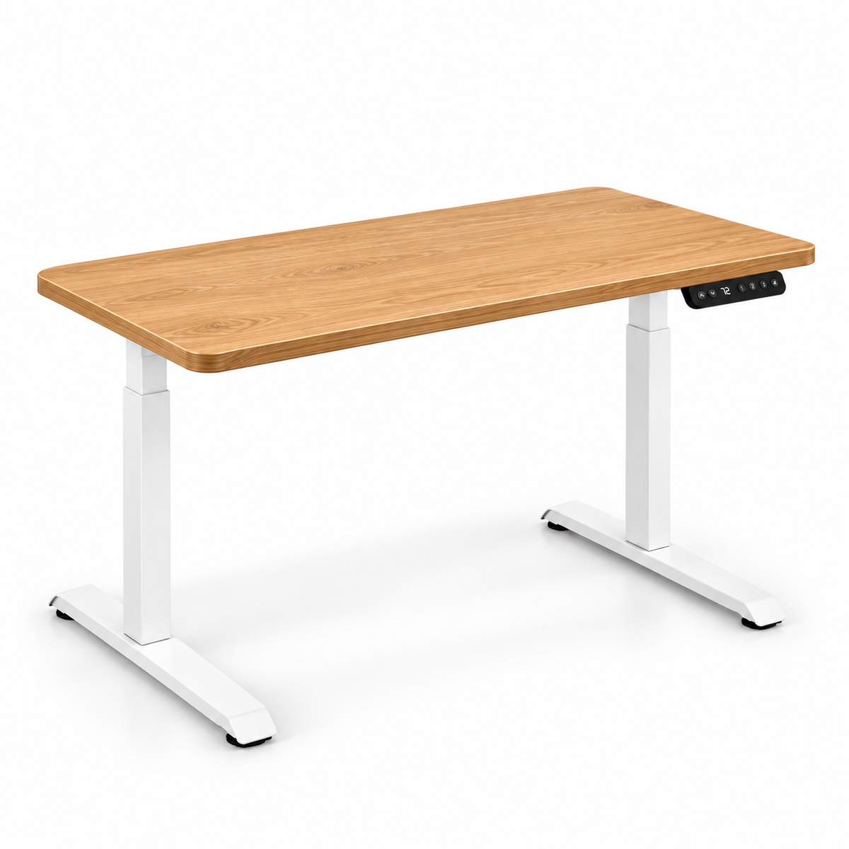 Bureau assis-debout ANTICORA Core avec plateau chêne clair et piètement blanc