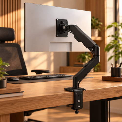 Bras écran ANTICORA installé sur un bureau