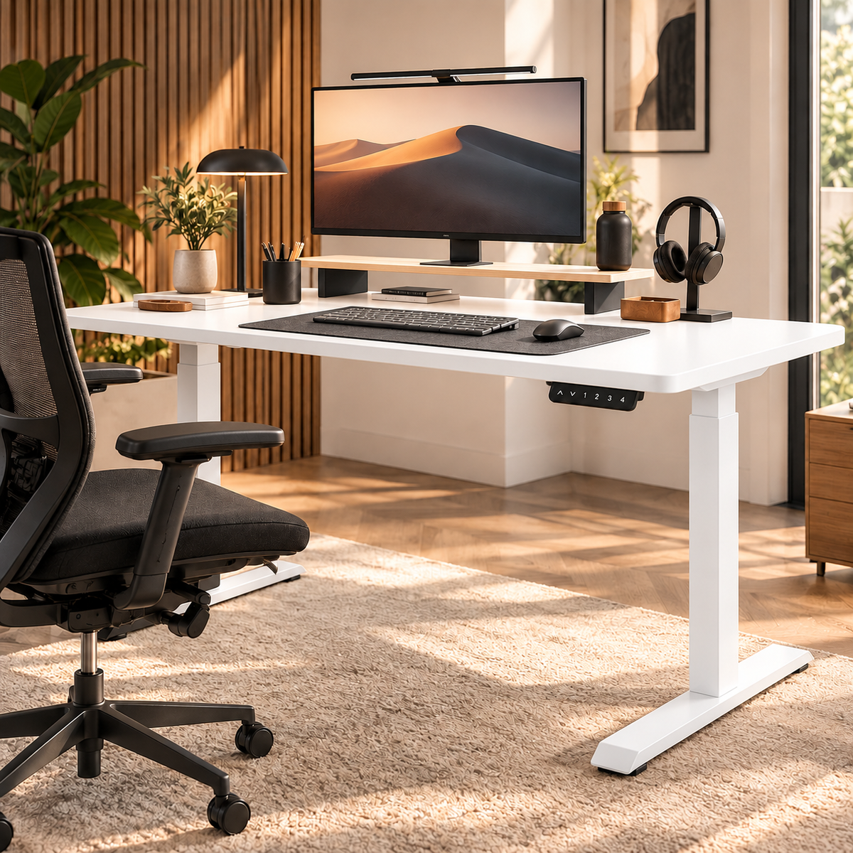 Bureau assis-debout ANTICORA Core dans un espace de travail lumineux
