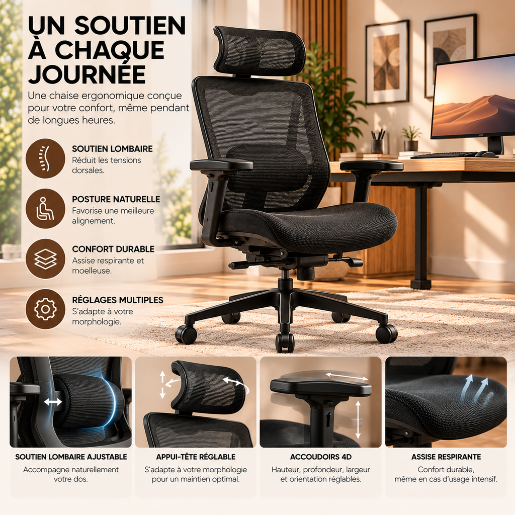 Chaise ergonomique ANTICORA Air dans un espace de travail