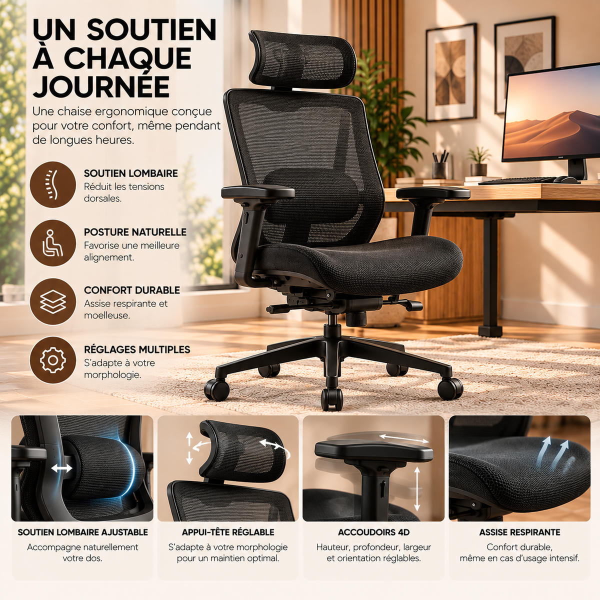 Chaise ergonomique ANTICORA Air dans un espace de travail
