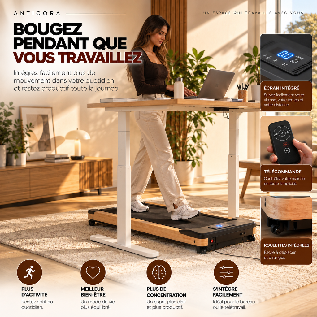 Tapis de marche ANTICORA Move sous bureau