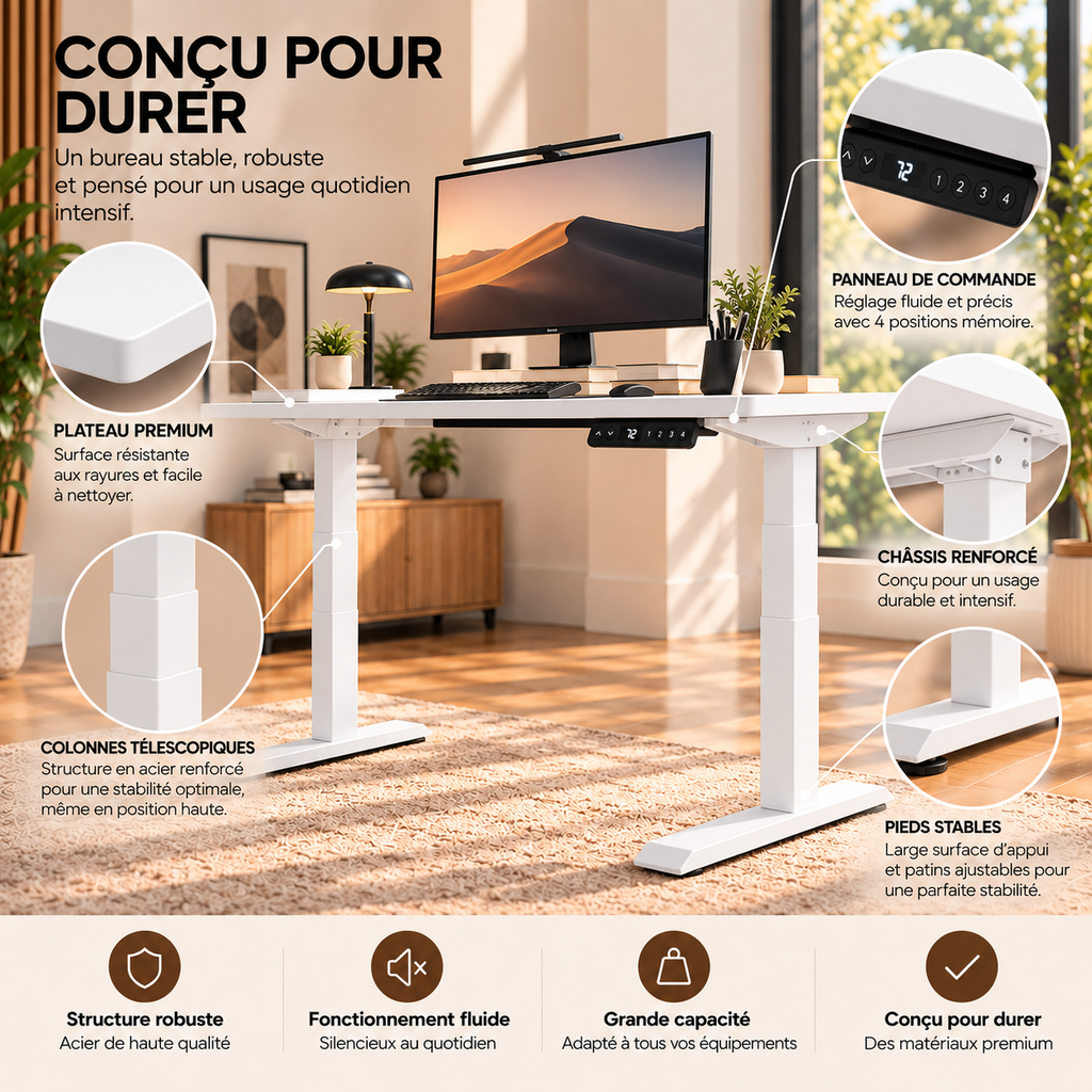 Bureau assis-debout ANTICORA Core, détails visuels