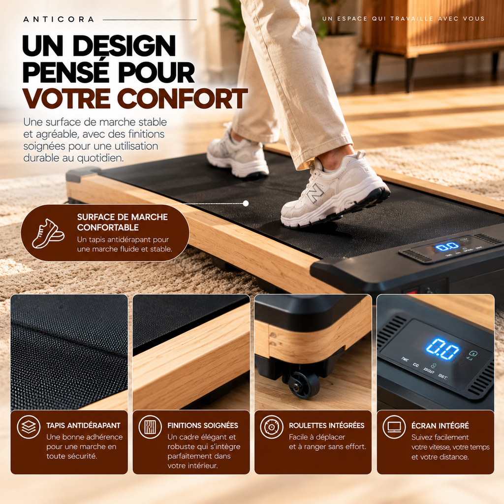 Tapis de marche ANTICORA Move, détails visuels