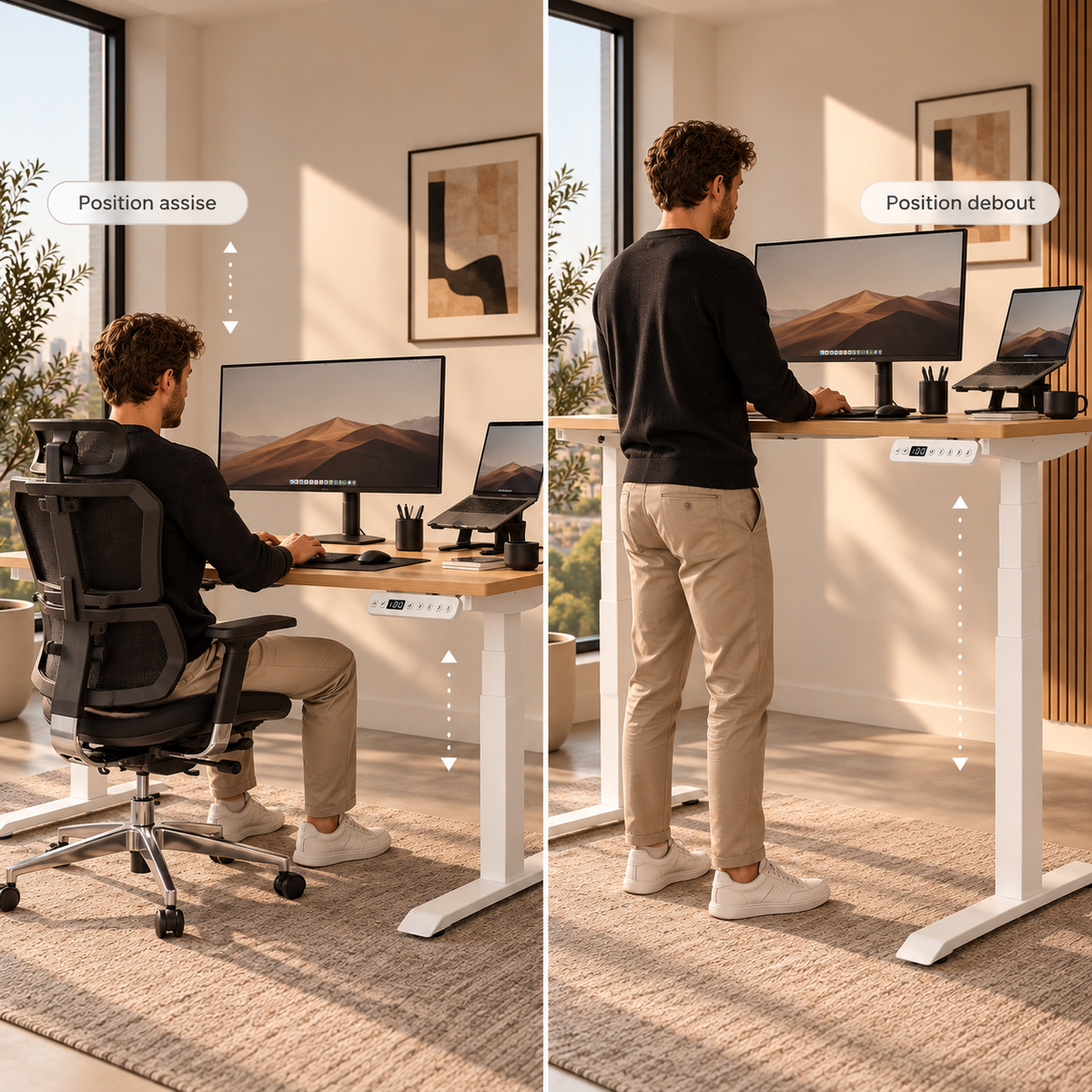 Bureau assis-debout premium 140 cm – ANTICORA Signature