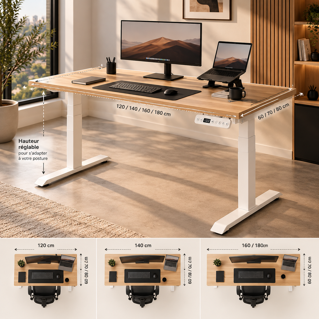 Bureau assis-debout premium 140 cm – ANTICORA Signature