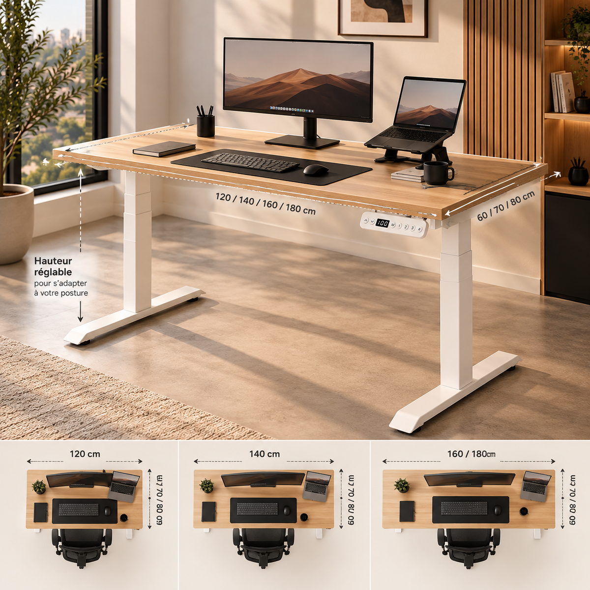 Bureau assis-debout premium 140 cm – ANTICORA Signature
