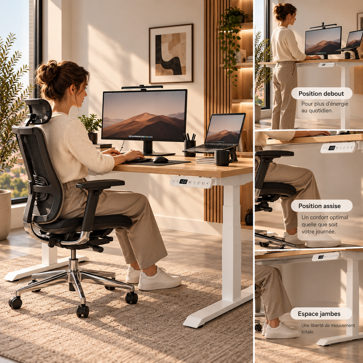 Bureau assis-debout premium 140 cm – ANTICORA Signature