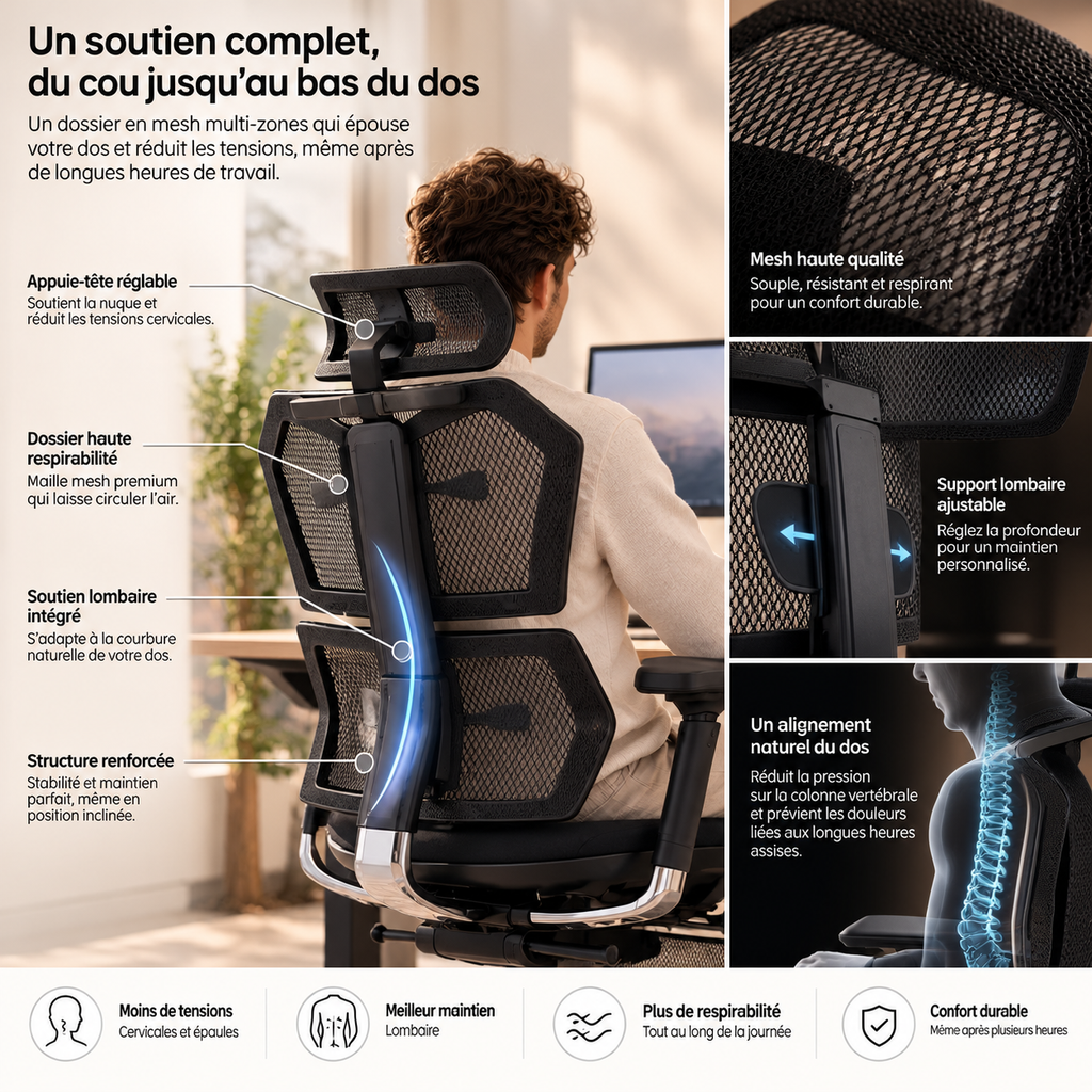 Chaise ergonomique réglable premium – ANTICORA Support