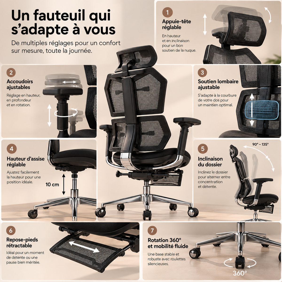Chaise ergonomique réglable premium – ANTICORA Support