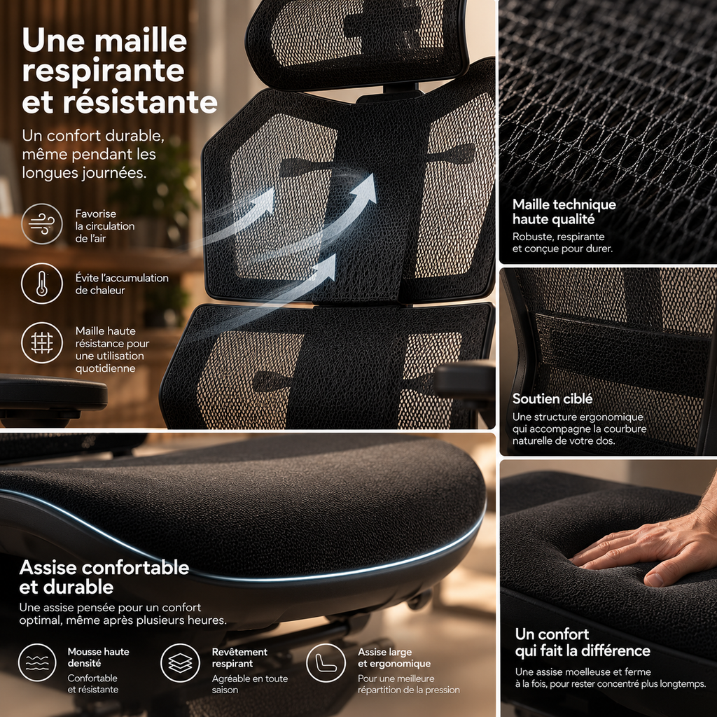 Chaise ergonomique réglable premium – ANTICORA Support