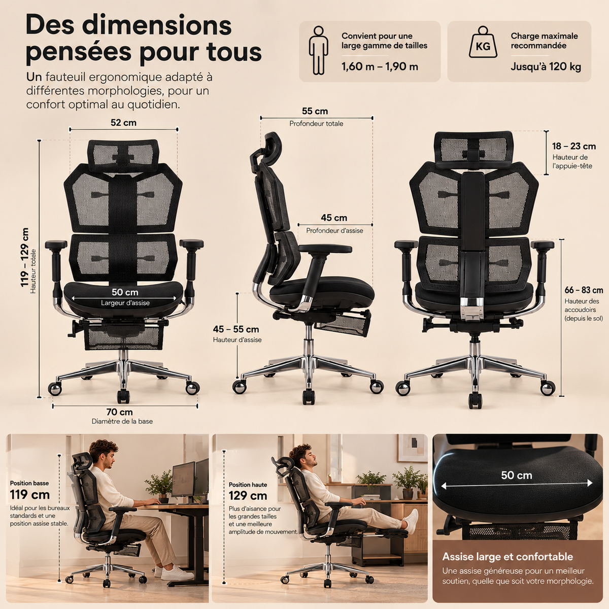 Chaise ergonomique réglable premium – ANTICORA Support