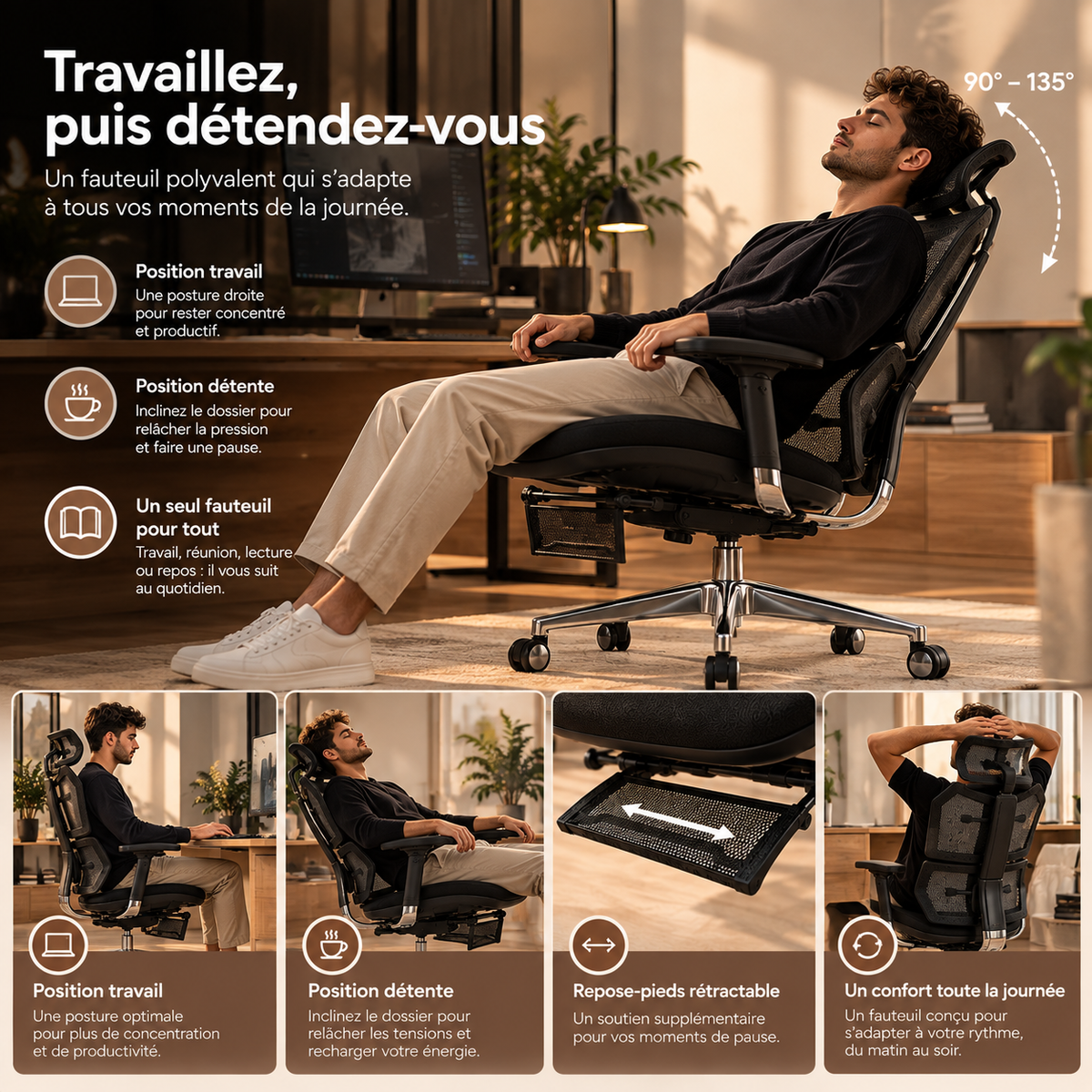 Chaise ergonomique réglable premium – ANTICORA Support